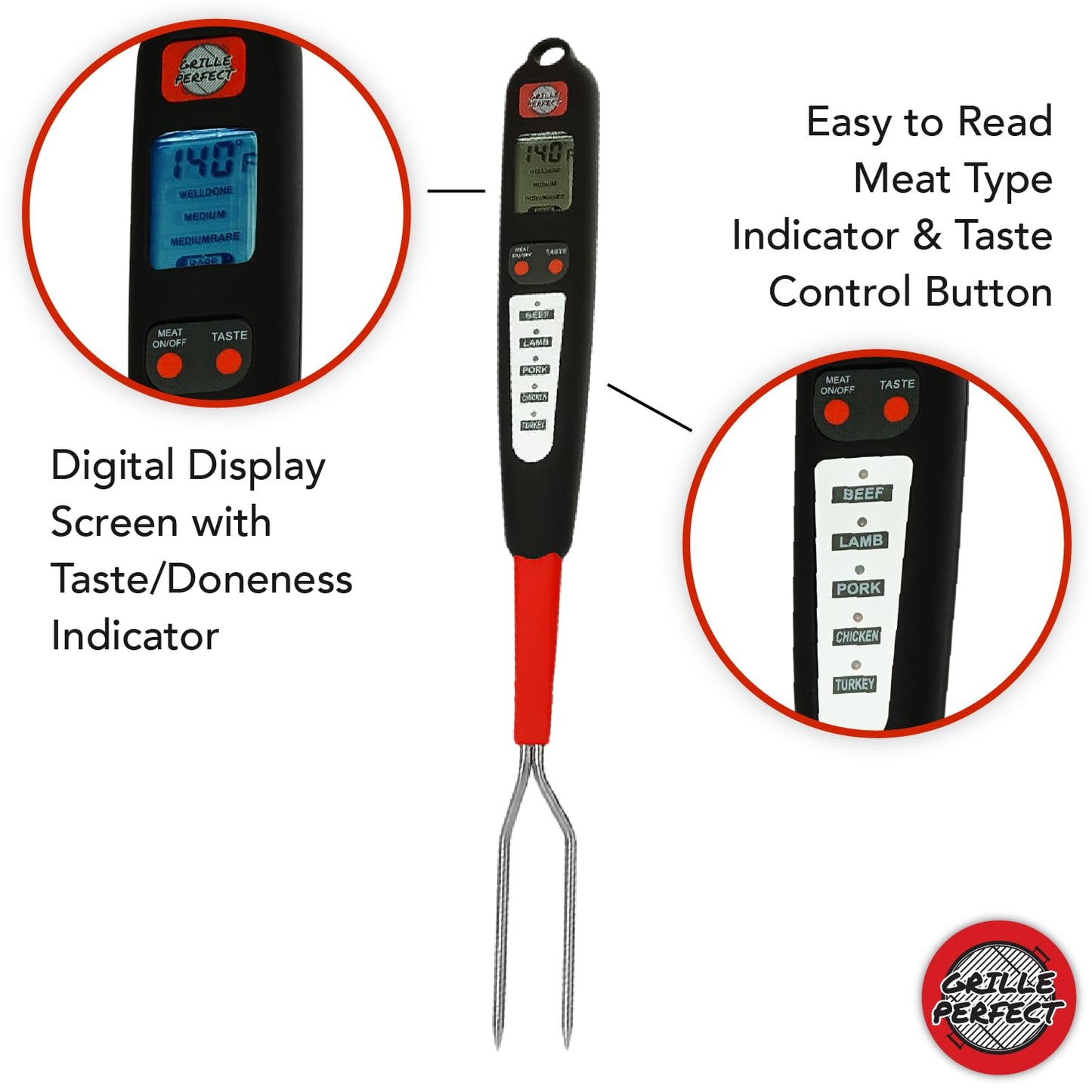 Digital Meat Thermometer Fork for Grilling | Black