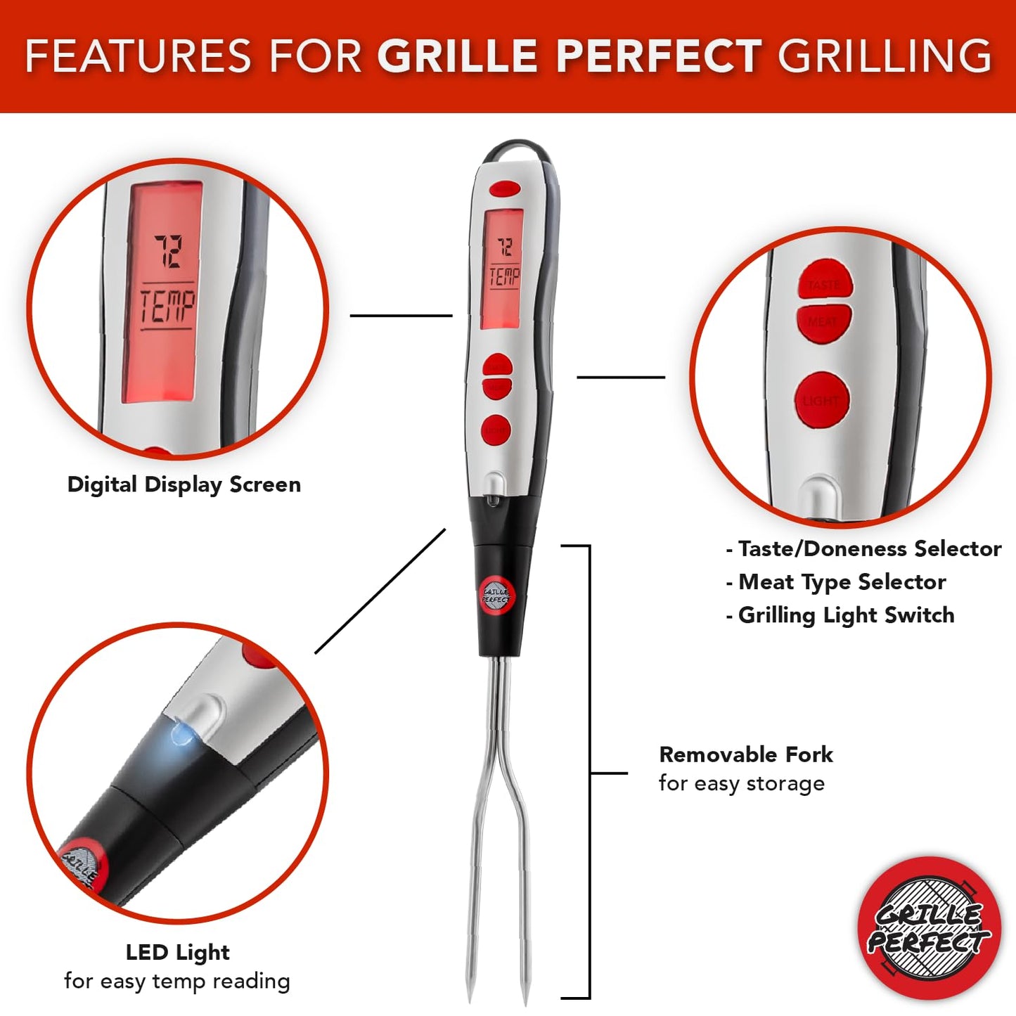 Digital Meat Thermometer Fork for Grilling | Silver